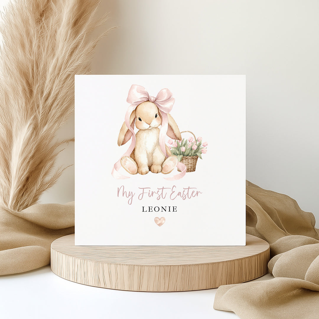 Personalised Pink Bunny Bow My First Easter Card
