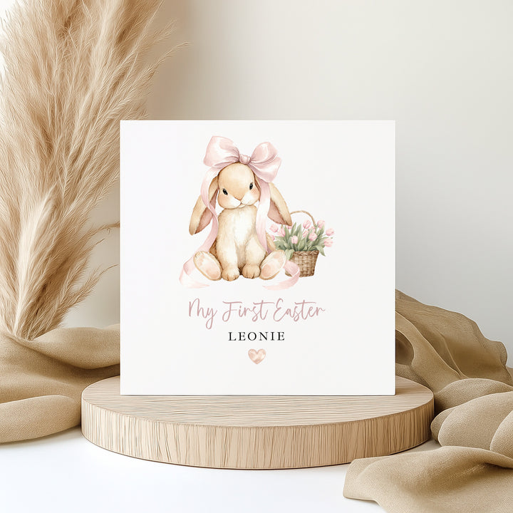 Personalised Pink Bunny Bow My First Easter Card