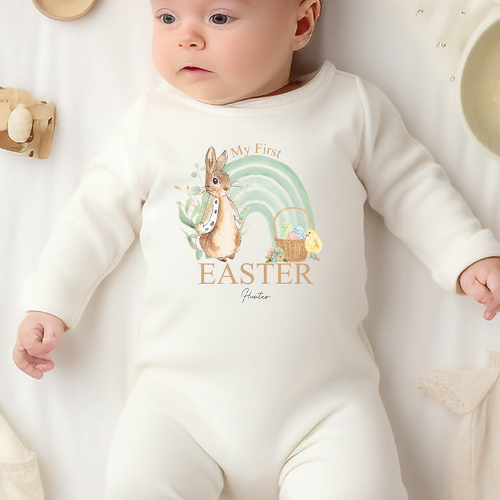 Personalised My First Easter Green Rabbit Rainbow Babygrow/Vest