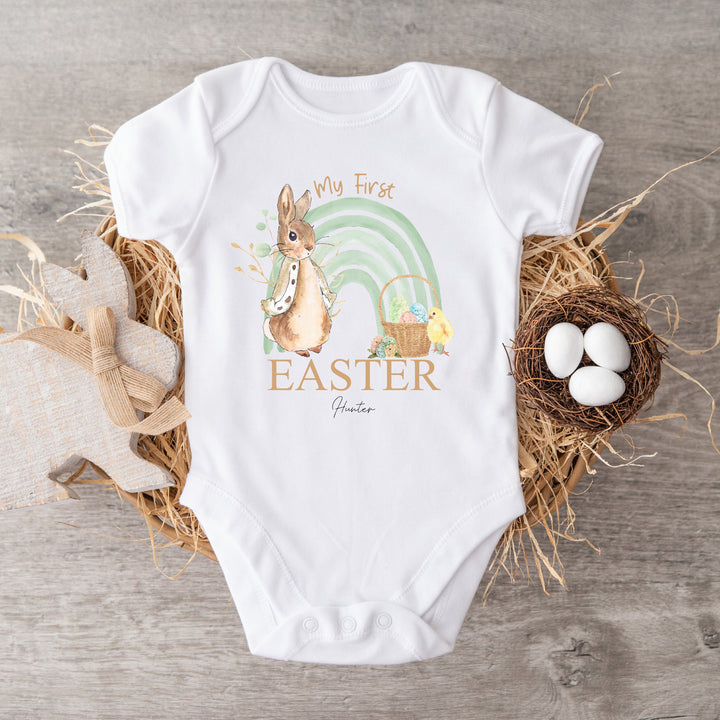 Personalised My First Easter Green Rabbit Rainbow Babygrow/Vest