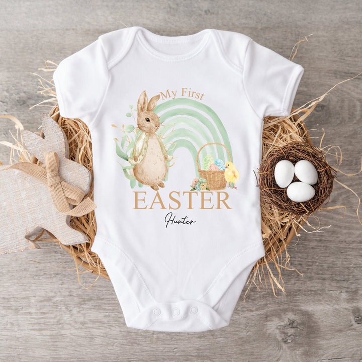 Personalised My First Easter Green Rabbit Rainbow Babygrow/Vest