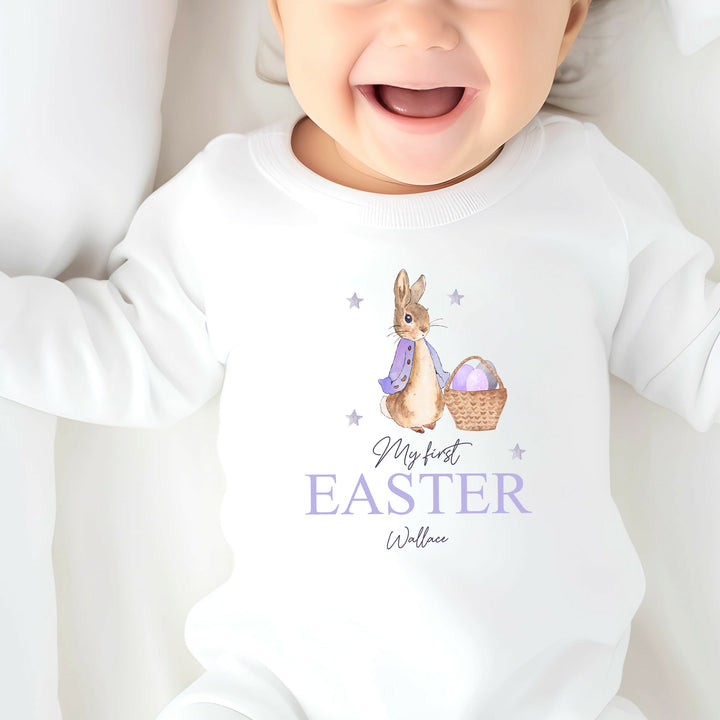 My First Easter Lilac Rabbit White Babygrow/Vest