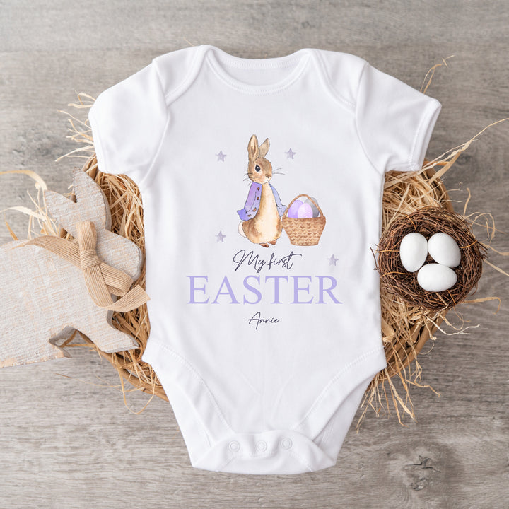 My First Easter Lilac Rabbit White Babygrow/Vest