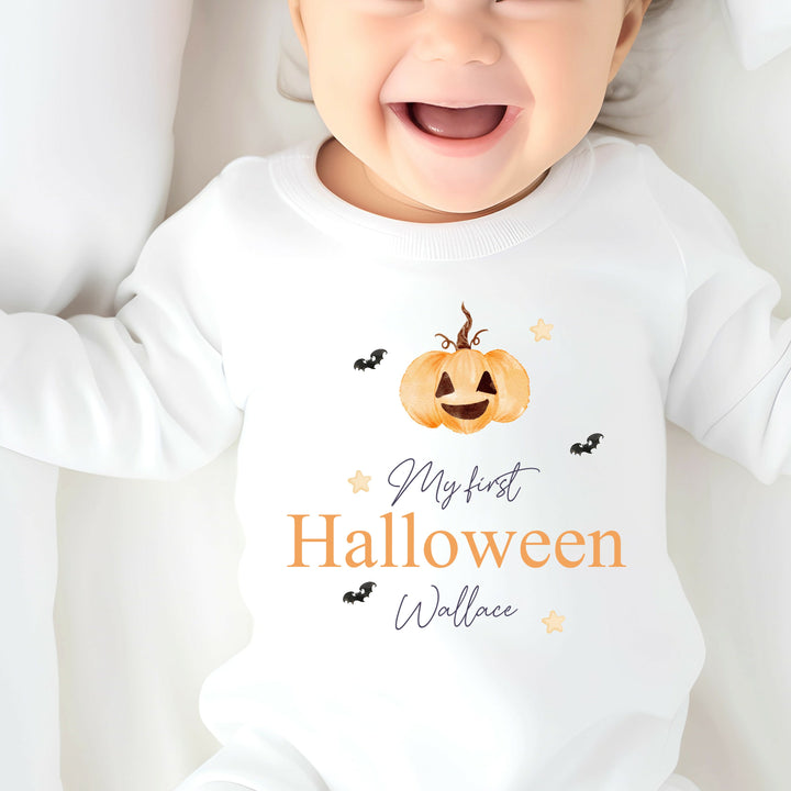 Personalised My First Halloween Pumpkin Babygrow/Vest/Bib