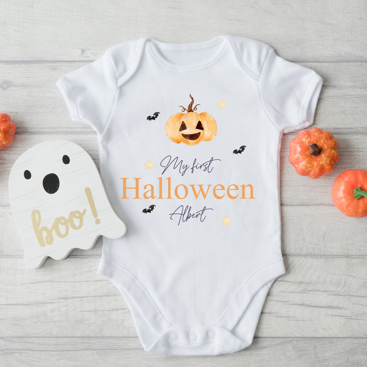 Personalised My First Halloween Pumpkin Babygrow/Vest/Bib