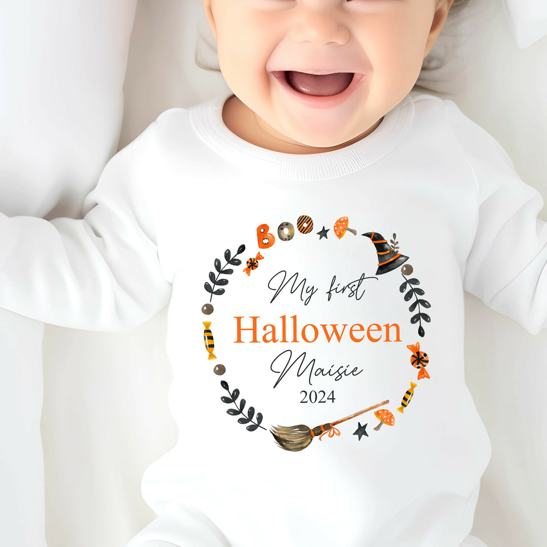 Personalised My First Halloween Wreath Babygrow/Vest/Bib