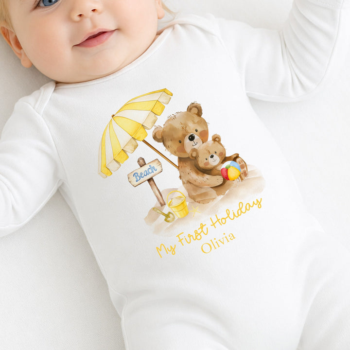 Personalised Yellow Bears My First Holiday Baby Grow or Vest