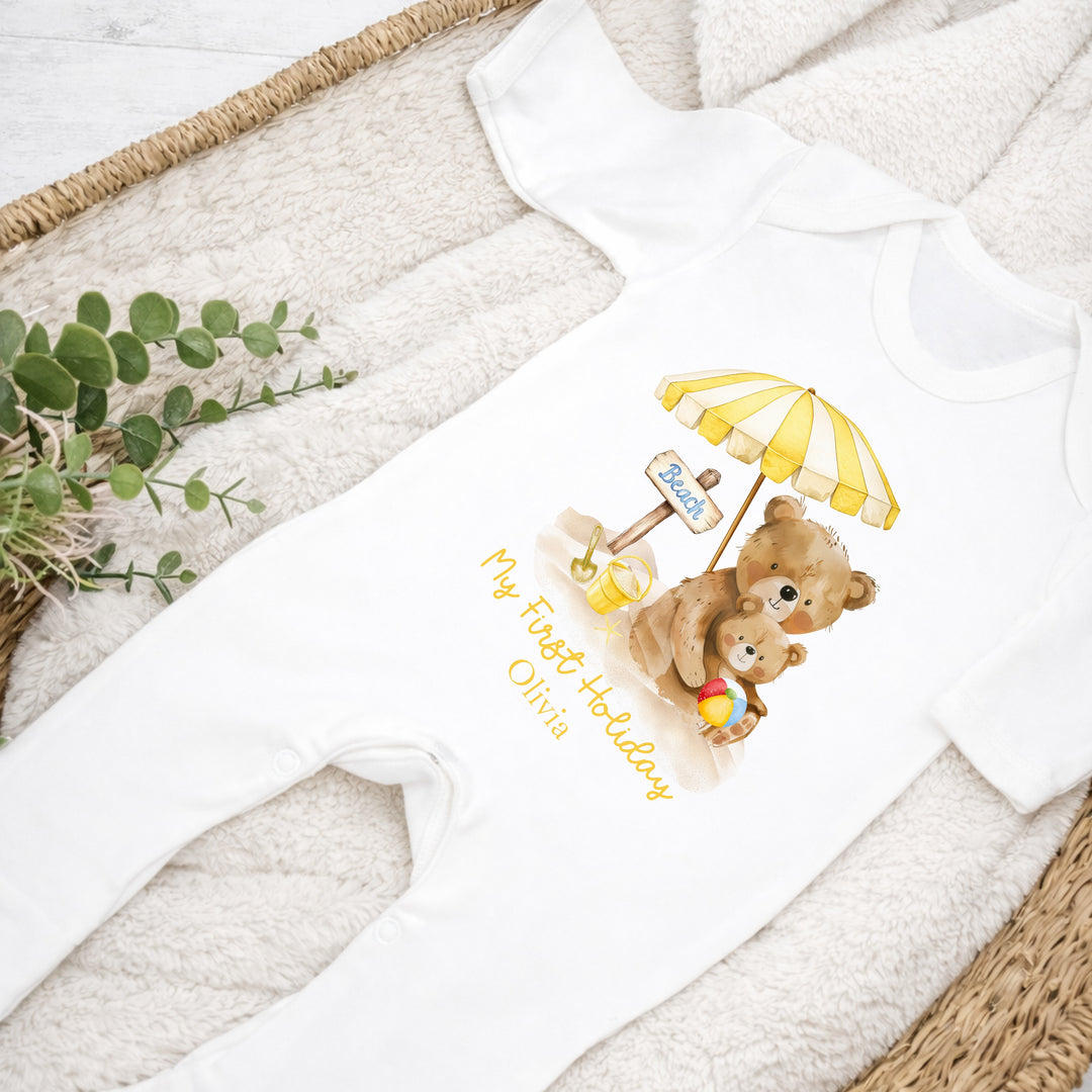 Personalised Yellow Bears My First Holiday Baby Grow or Vest