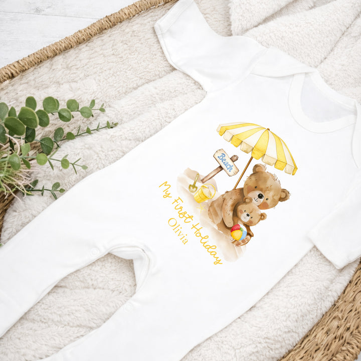 Personalised Yellow Bears My First Holiday Baby Grow or Vest