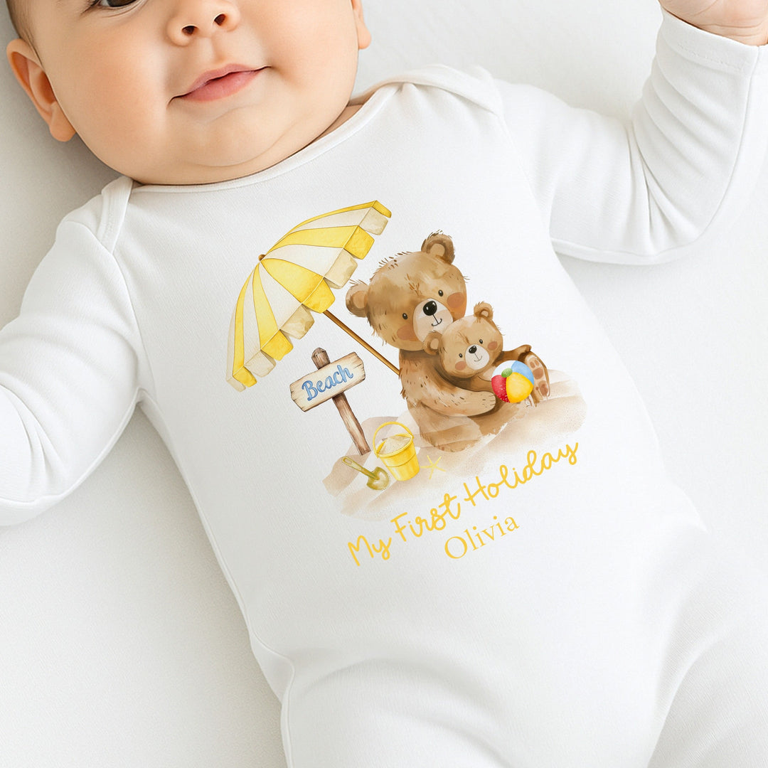 Personalised Yellow Bears My First Holiday Baby Grow or Vest
