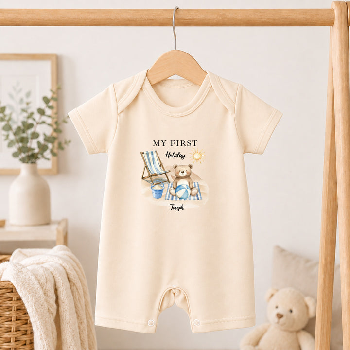 Personalised Blue Bear My First Holiday Romper