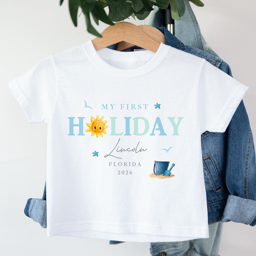 Personalised Blue Sun My First Holiday T-Shirt