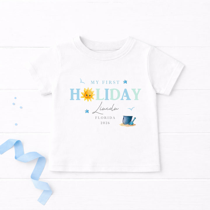 Personalised Blue Sun My First Holiday T-Shirt