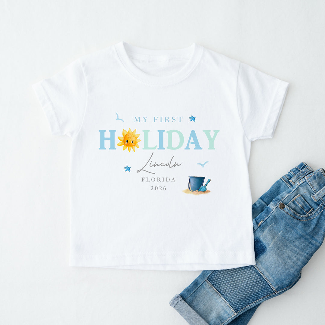 Personalised Blue Sun My First Holiday T-Shirt