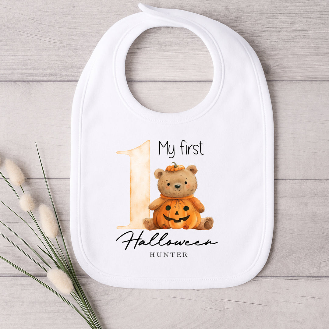 Personalised My First Halloween Pumpkin Teddy Babygrow/Vest/Bib