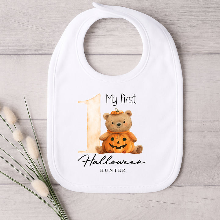 Personalised My First Halloween Pumpkin Teddy Babygrow/Vest/Bib
