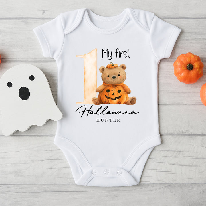 Personalised My First Halloween Pumpkin Teddy Babygrow/Vest/Bib
