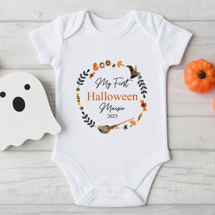 Personalised My First Halloween Wreath Babygrow/Vest/Bib