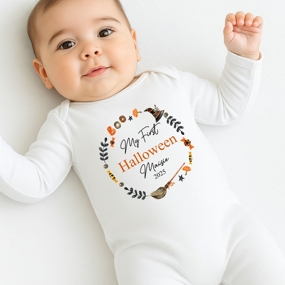 Personalised My First Halloween Wreath Babygrow/Vest/Bib