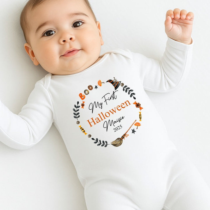 Personalised My First Halloween Wreath Babygrow/Vest/Bib