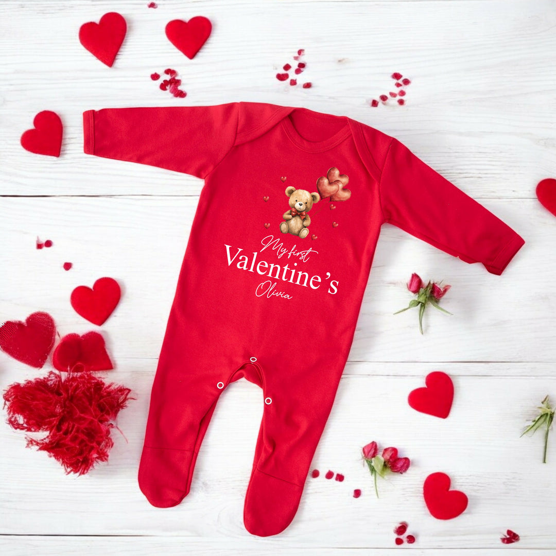 Personalised Our First Valentines Day Bears Balloons Babygrow/Vest