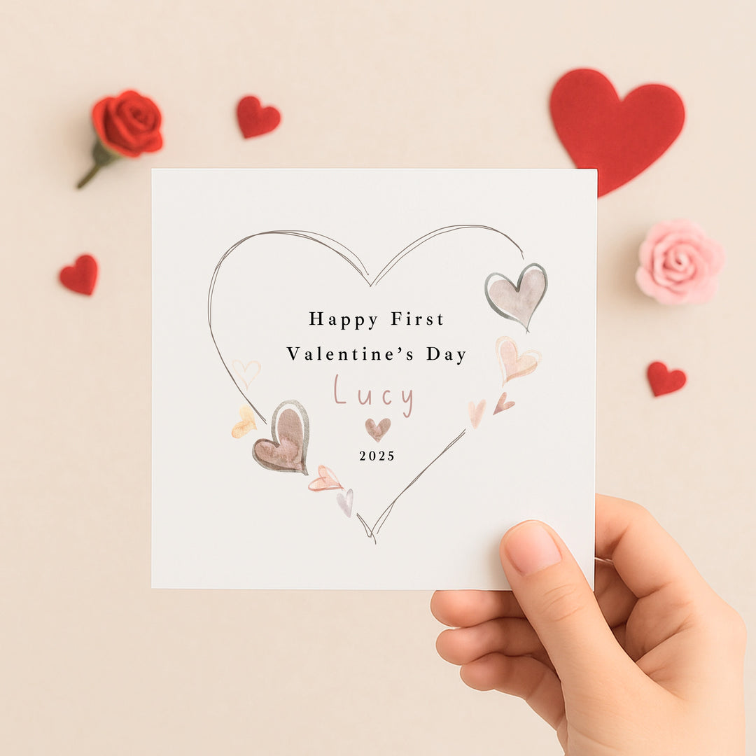 Personalised Heart Happy First Valentine's Day Card