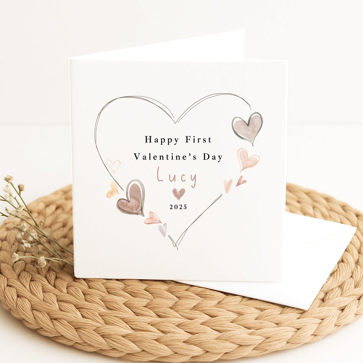 Personalised Heart Happy First Valentine's Day Card