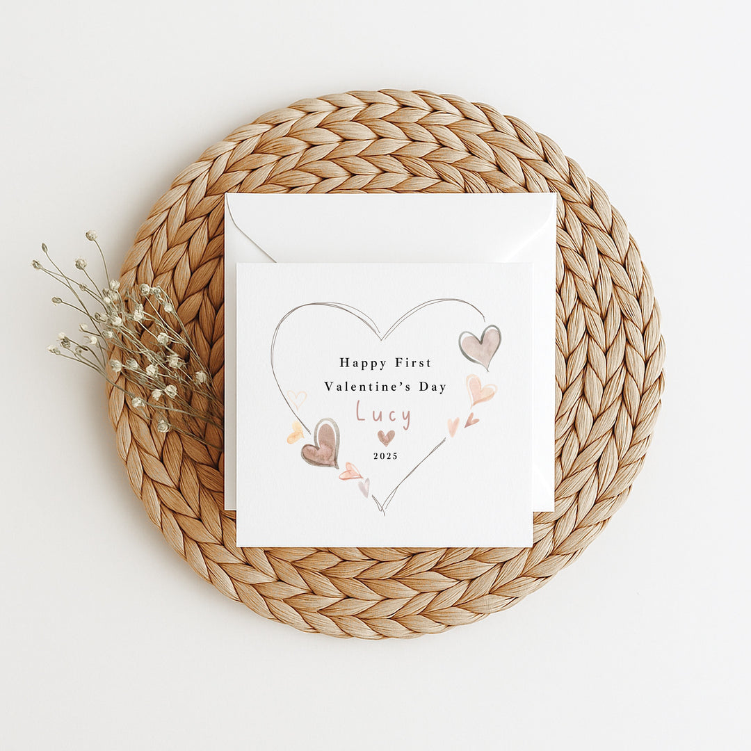 Personalised Heart Happy First Valentine's Day Card