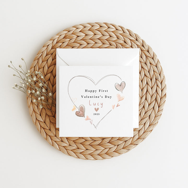 Personalised Heart Happy First Valentine's Day Card