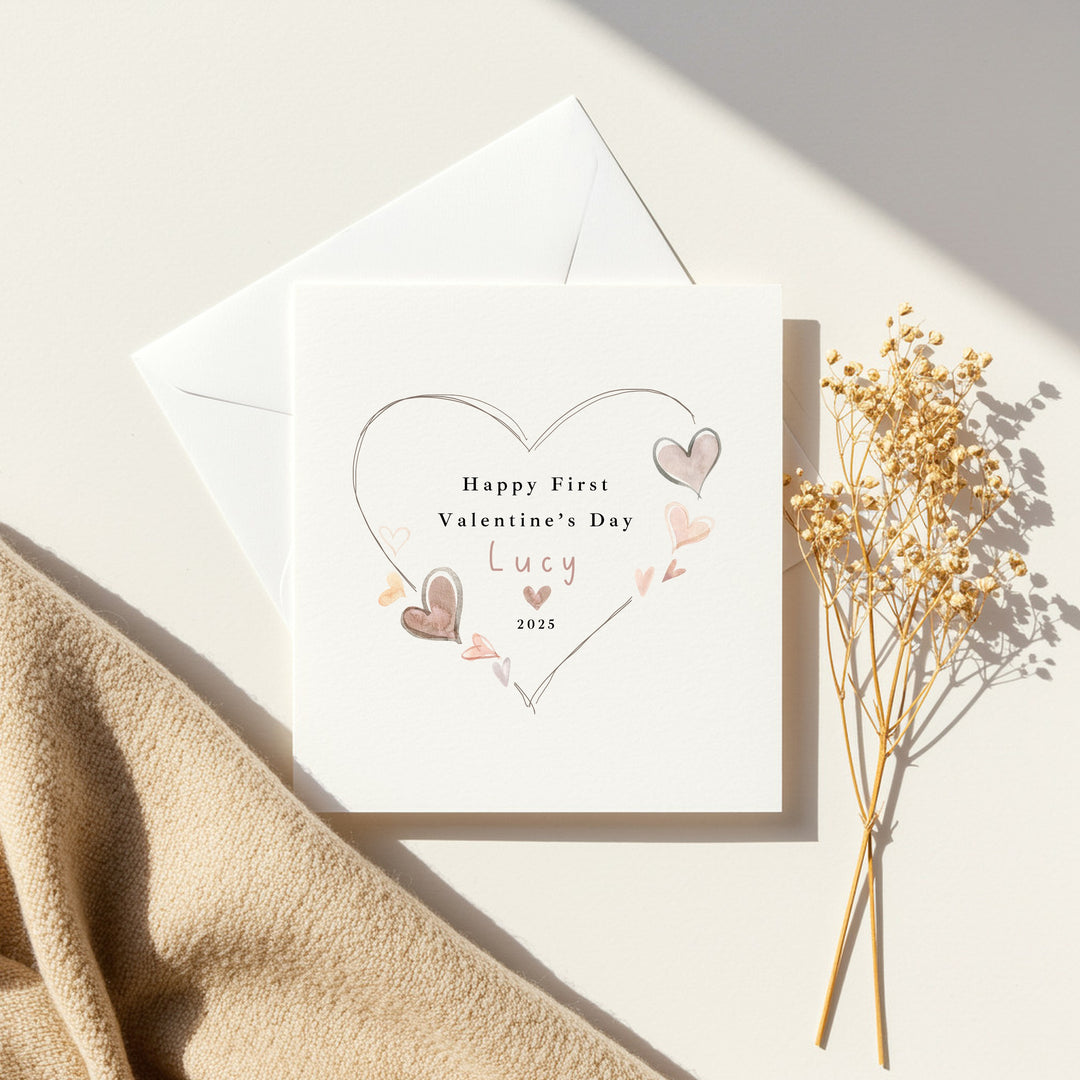 Personalised Heart Happy First Valentine's Day Card