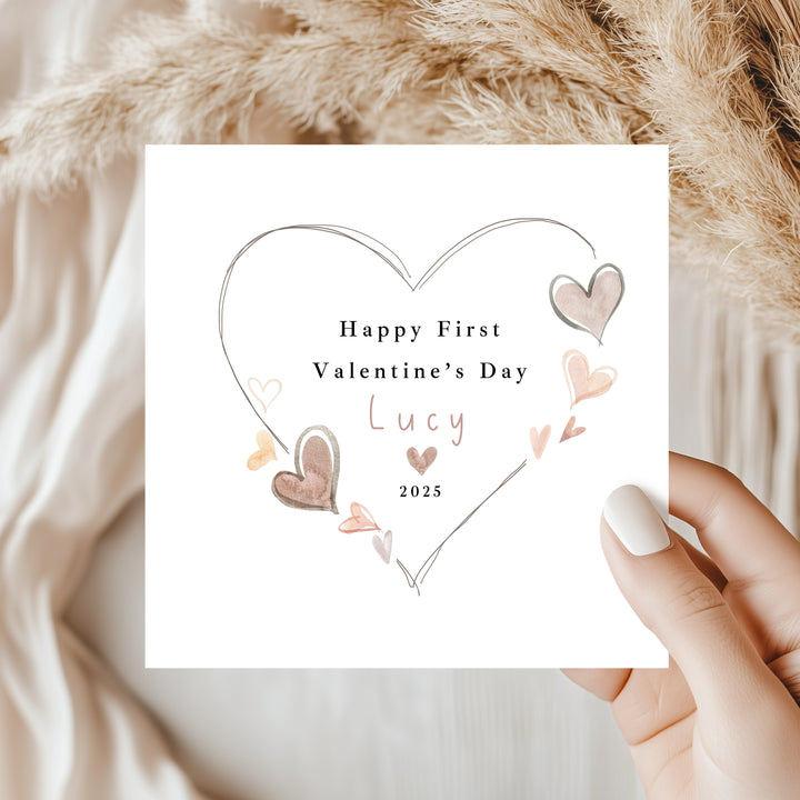 Personalised Heart Happy First Valentine's Day Card