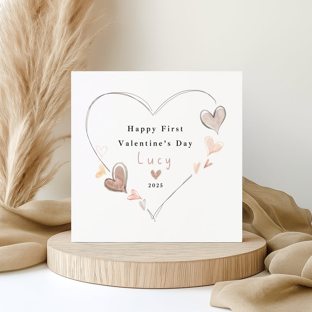 Personalised Heart Happy First Valentine's Day Card