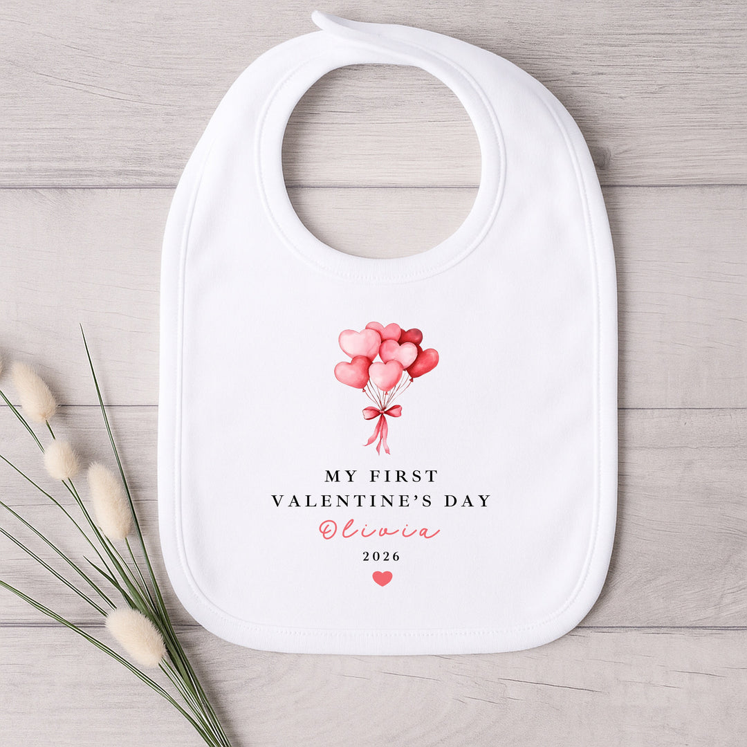 Personalised Heart Balloons My First Valentines Day Baby Grow, Vest or Bib