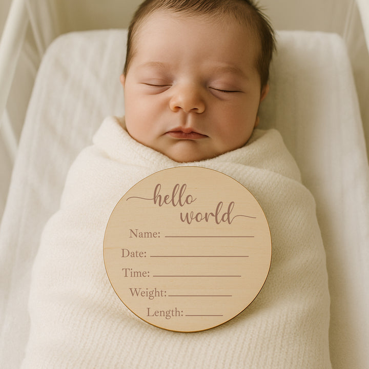 Script Hello World Baby Milestone Wooden Plaque Set