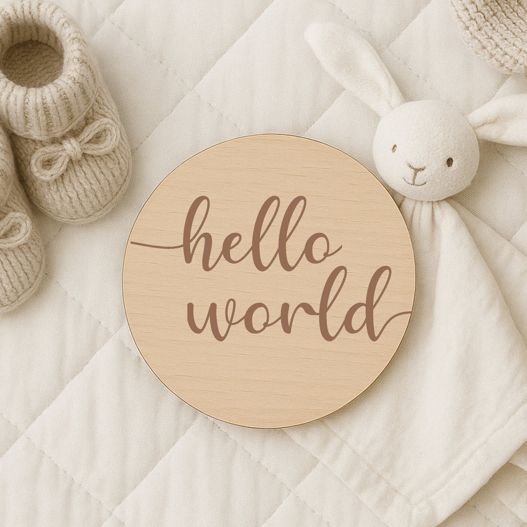 Script Hello World Baby Milestone Wooden Plaque Set