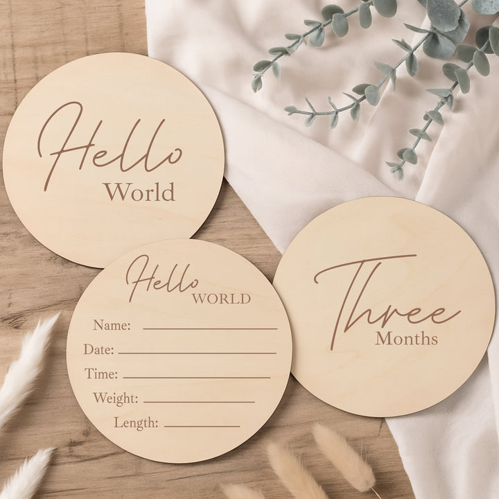 Hello World Baby Milestone Wooden Plaque Set