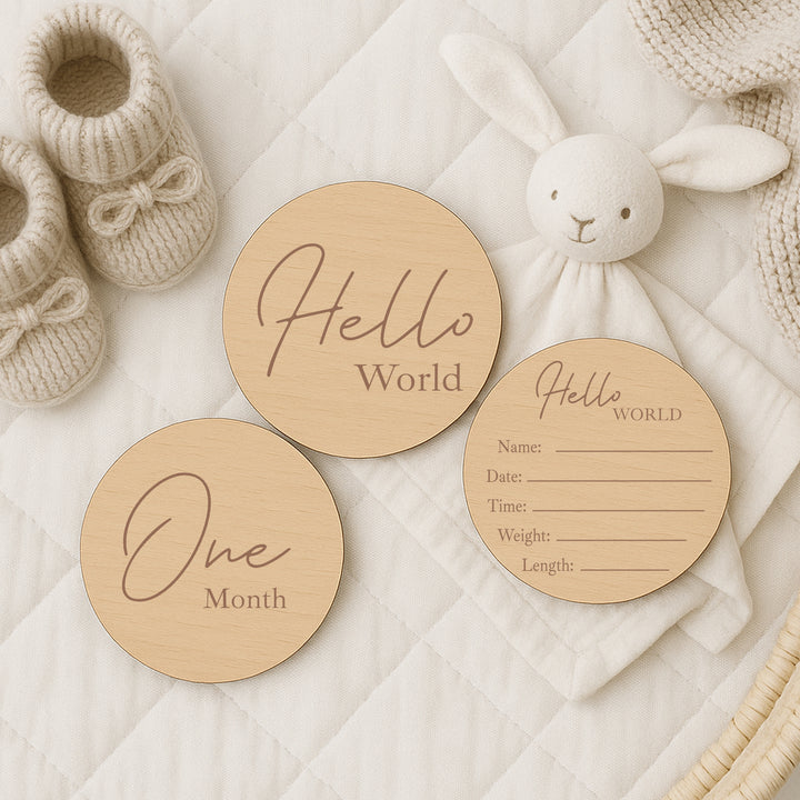 Hello World Baby Milestone Wooden Plaque Set
