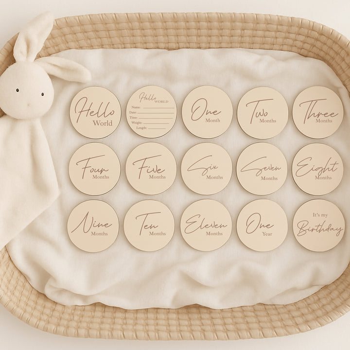 Hello World Baby Milestone Wooden Plaque Set