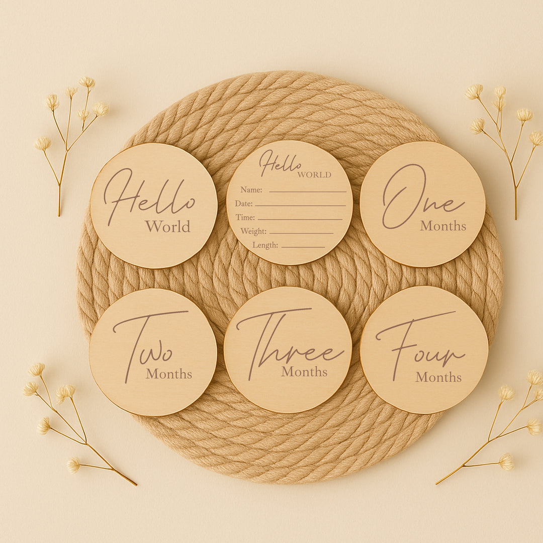 Hello World Baby Milestone Wooden Plaque Set