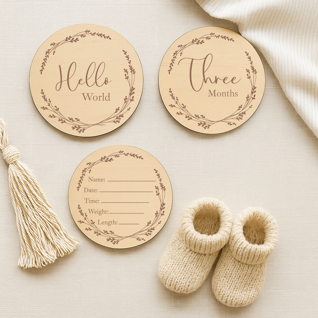 Baby Name Announcement Wooden Plaque Set