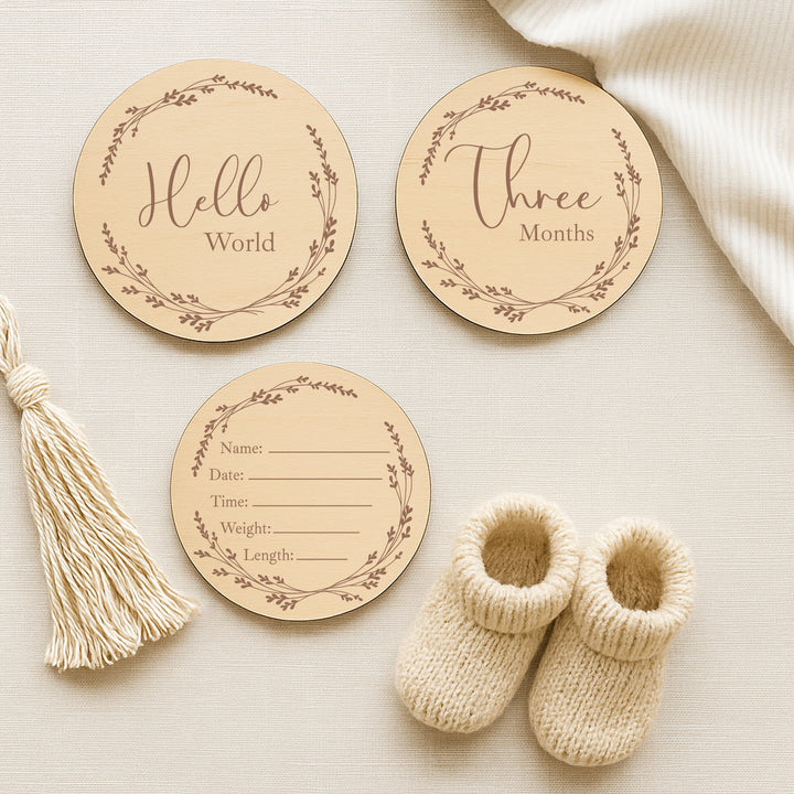Baby Name Announcement Wooden Plaque Set