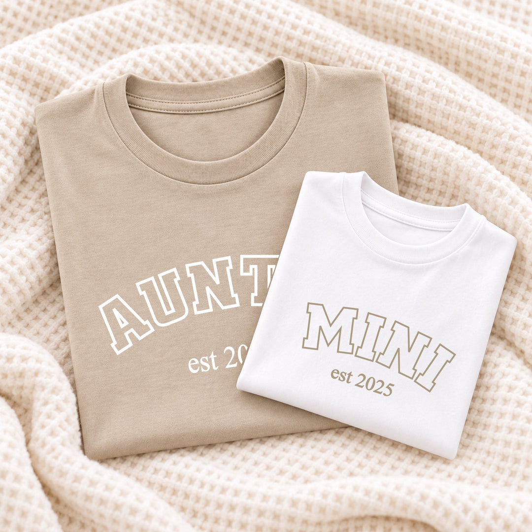 Personalised Beige Est Auntie &amp; Aunties Mini Matching Outfits