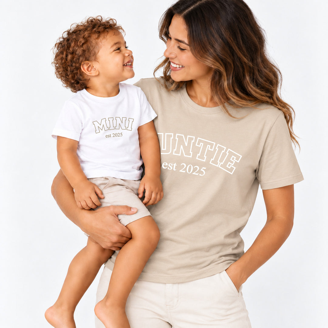 Personalised Beige Est Auntie &amp; Aunties Mini Matching Outfits