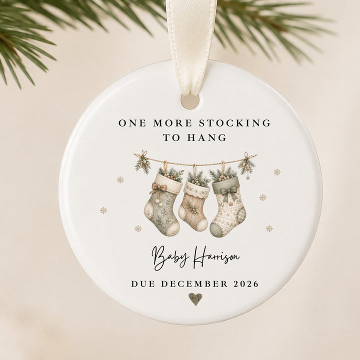 Personalised One More Stocking To Hang Baby Announcement Christmas Bauble