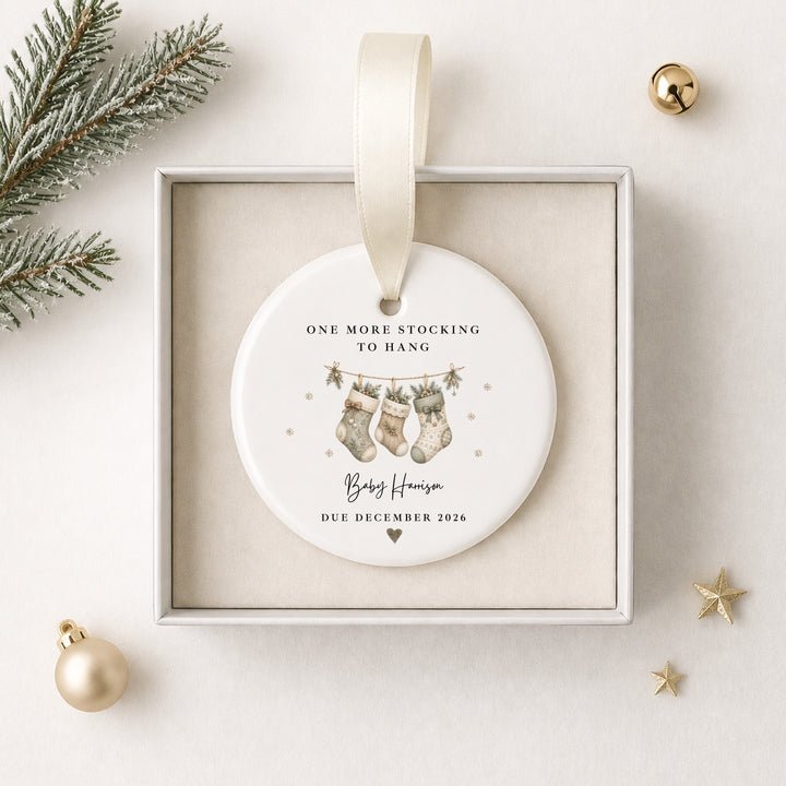 Personalised One More Stocking To Hang Baby Announcement Christmas Bauble