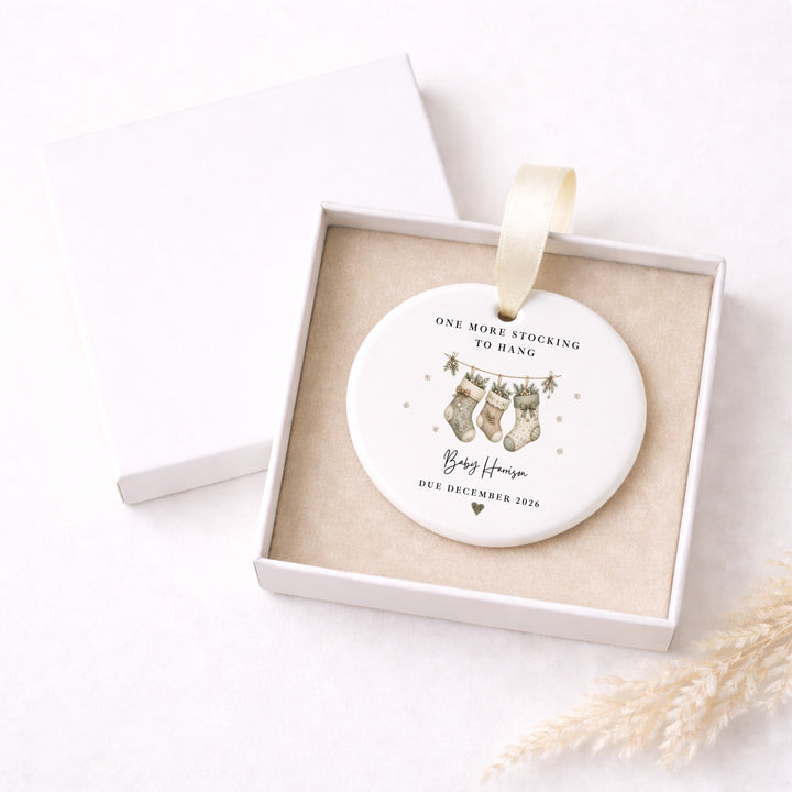 Personalised One More Stocking To Hang Baby Announcement Christmas Bauble