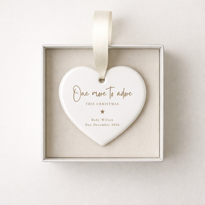 Personalised Gold One More To Adore Baby Announcement Christmas Bauble