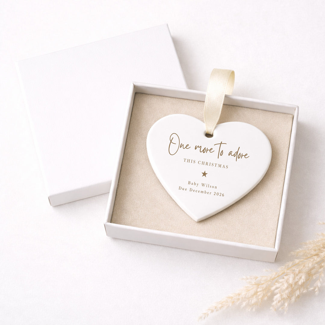 Personalised Gold One More To Adore Baby Announcement Christmas Bauble