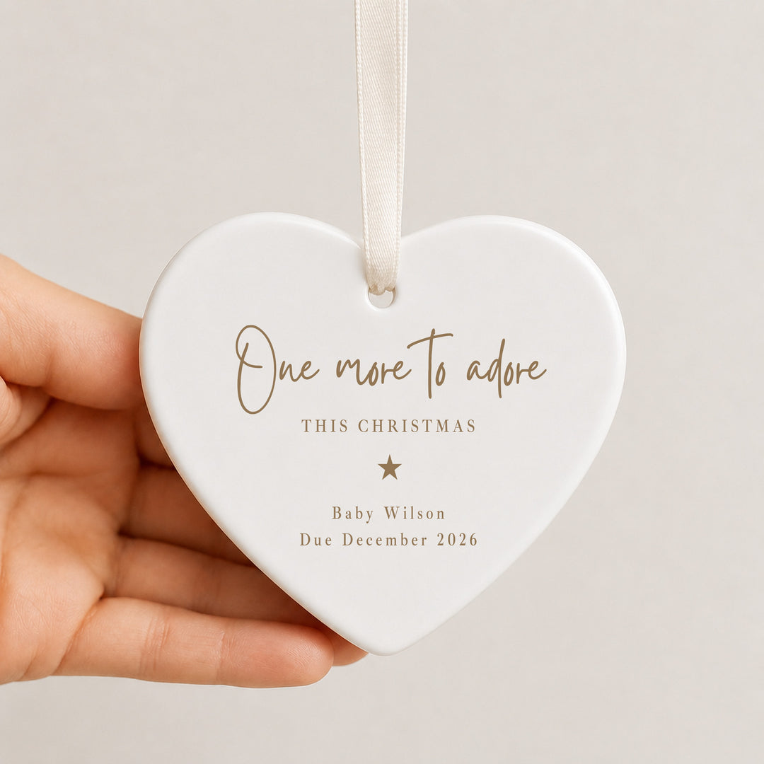 Personalised Gold One More To Adore Baby Announcement Christmas Bauble