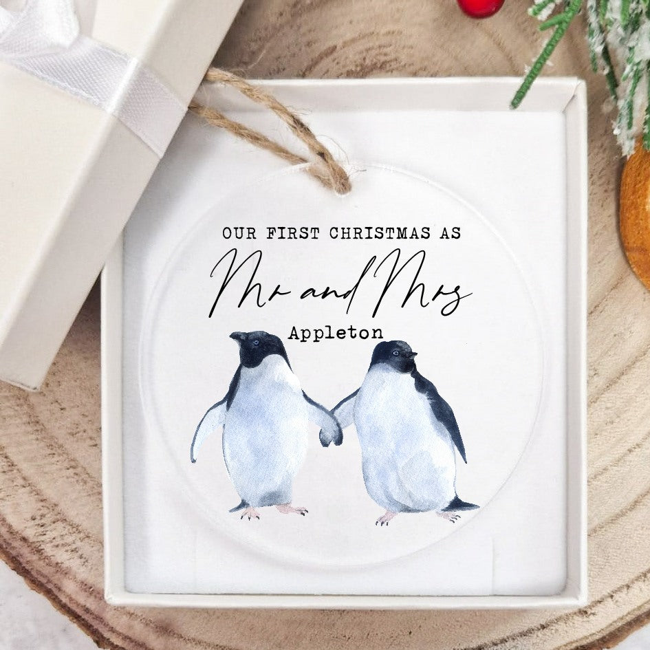 First Christmas as Mr and Mrs Personalised Clear Acrylic Tree Ornament